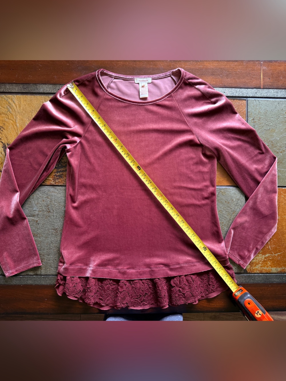 Sundance burgundy small but out velvet soft top lace trim cottage preppy luxury